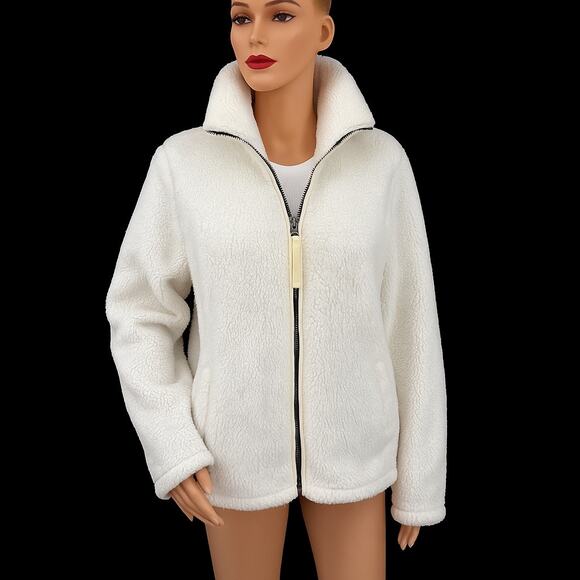 NWT Womens Ivory Teddy Sherpa Fleece Jacket Full Zip Stand Collar Lined Small - Picture 14 of 14